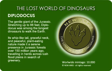 Diplodocus coin obverse — New Arks collection logo