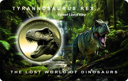 Tyrannosaurus Rex coin-card from The Lost World of Dinosaurs collection